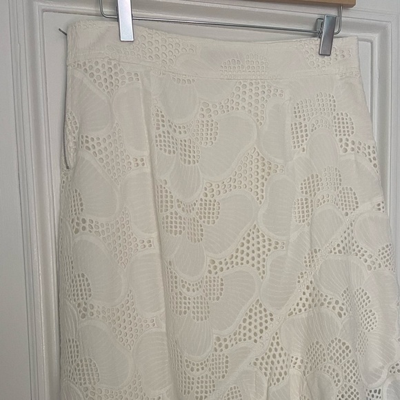 Milly 100 Cotton Mae Piere Asymmetrical Eyelet Crochet Floral White Ruffle Skirt - Picture 10 of 15